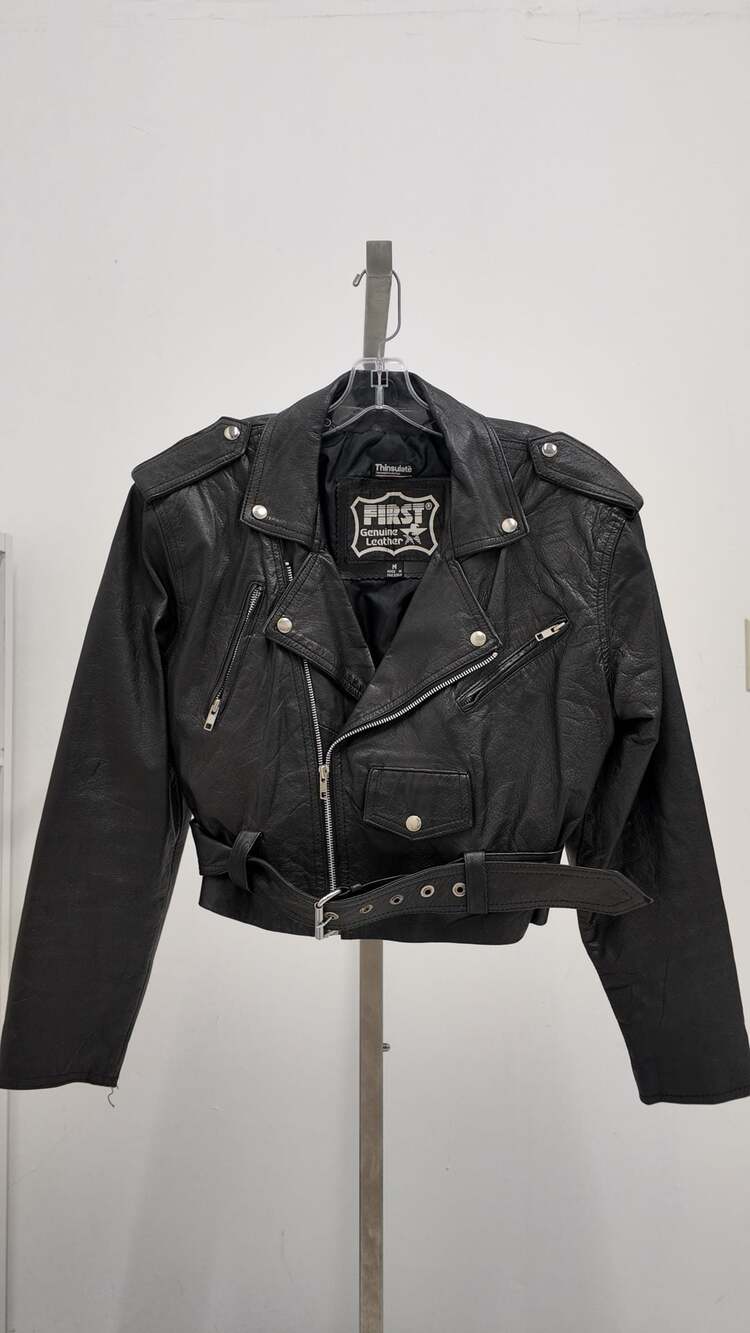 Vintage First Genuine Leather Thinsulate Lined Biker Jacket - Black (Size M)
